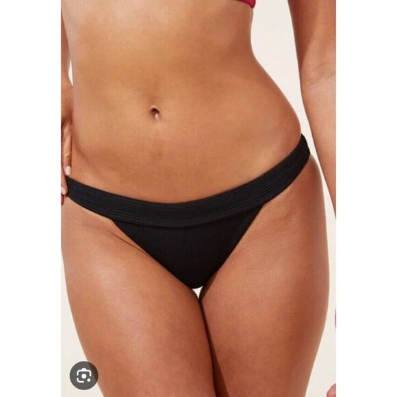 Andie Swim The Banded Cheeky Rib Bikini Bottom Stretch Black Medium NEW E - Picture 2 of 4